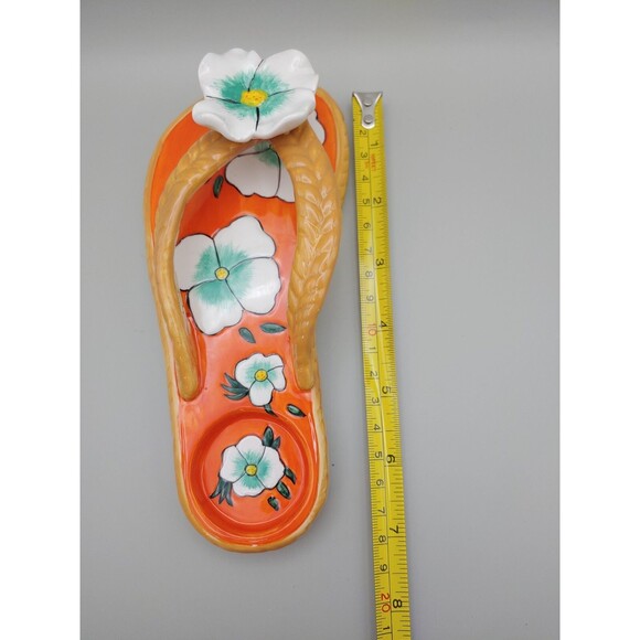 DIANE'S HAPPY TOES Tealight Candle Holder CERAMIC Orange Tropic FLORAL FLIPFLOP - Picture 4 of 4